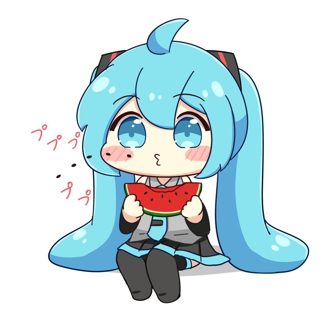 hatsune miku 1girl food solo fruit twintails long hair watermelon  illustration images