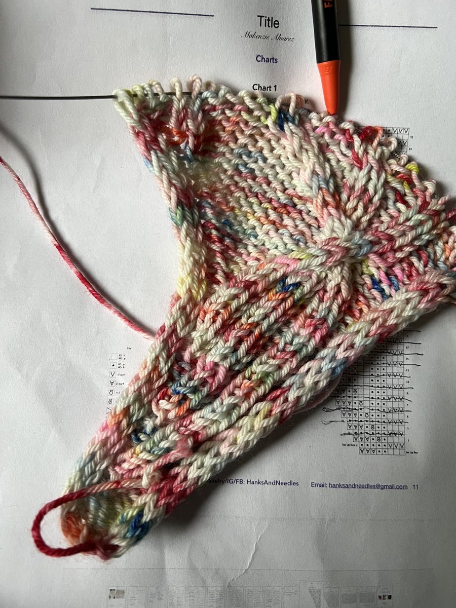 Great start on a test knit shawl for @HanksandNeedles   The color is so much more bubblegum irl thanks to Sarah’s Muse2320 yarn shop.