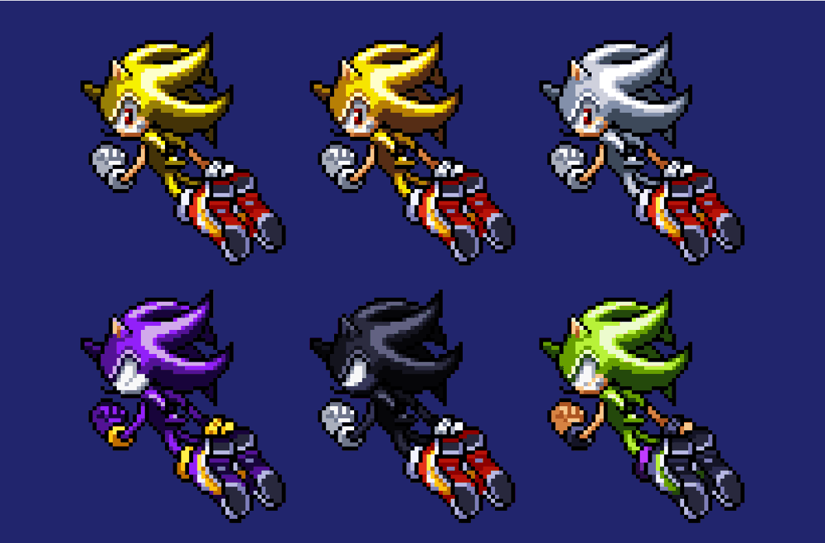 Super Sonic Alt Costumes!
Can you name what each costume references?

#Sonic #SonicTheHedgehog #SonicAdventure2 #SonicAdventure2Battle #pixelart #sprites