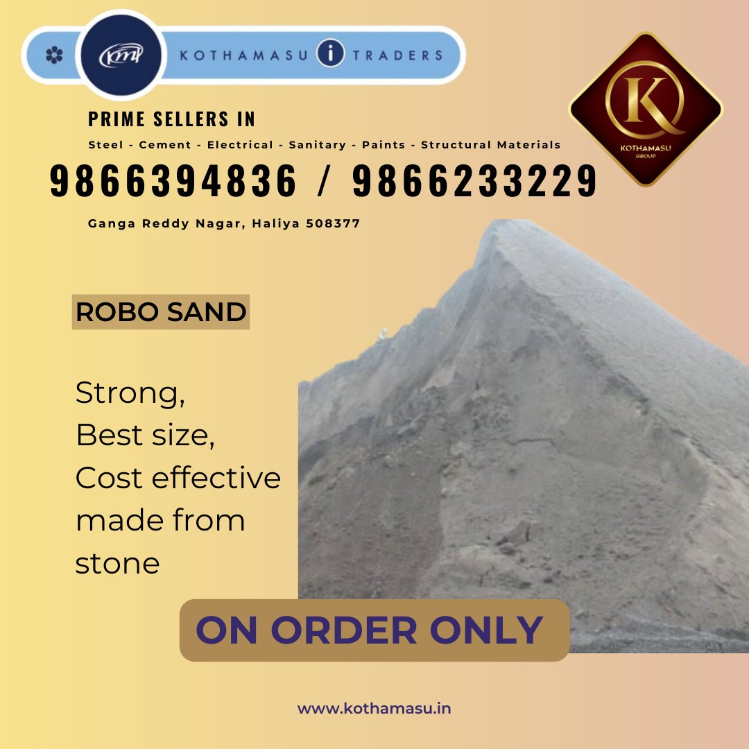 Kothamasuitrade's tweet image. #robosand #onlyonorder #stonesand #available at #kothamasuitraders #Prime #sellers in #steel #cement #electrical #sanitary #paints #structuralmaterial one stop #shopping for all #construction #materials #like #insta #viral #explorepage #india #dreamhome #bestprice #trending