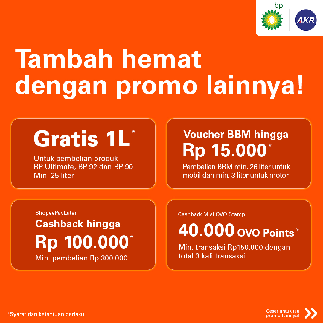 bp_Indonesia's tweet photo. Bensin bagus, harga bagus menjelang weekend ✅

#Cumadibp setiap pembelian 25 liter BP 92 bisa dapat harga spesial!

Yuk jadikan weekend Anda lebih menyenangkan dengan bensin dan promo bagus dari SPBU bp!

#Promobp #TemanPerjalanan https://t.co/hyyNZG2R81