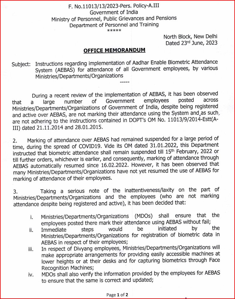 logic's tweet photo. . @DoPTGoI issues diktat to government departments on resumption of #Aadhaar based attendance (#AEBAS) in government offices - to give more money to @UIDAI which is losing money for doing nothing.
cc @no2uid https://t.co/iLgMUoTraA