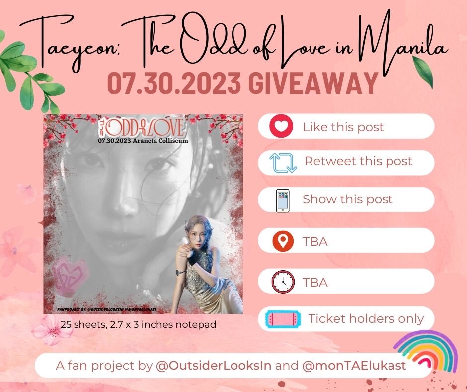 OutsiderLooksIn's tweet photo. We will be handing free DIY customized notepads during #TheODDOfLOVE_in_MANILA 

✨ we are open for trade, please dm
🌸 bookmark or follow for updates
💌 will also update on telegram
🐣 RT to spread 

#태연 #TAEYEON #소녀시대
#TheODDOfLOVE
#TAEYEONCONCERT_TheODDOfLOVE https://t.co/kzY7665LUR