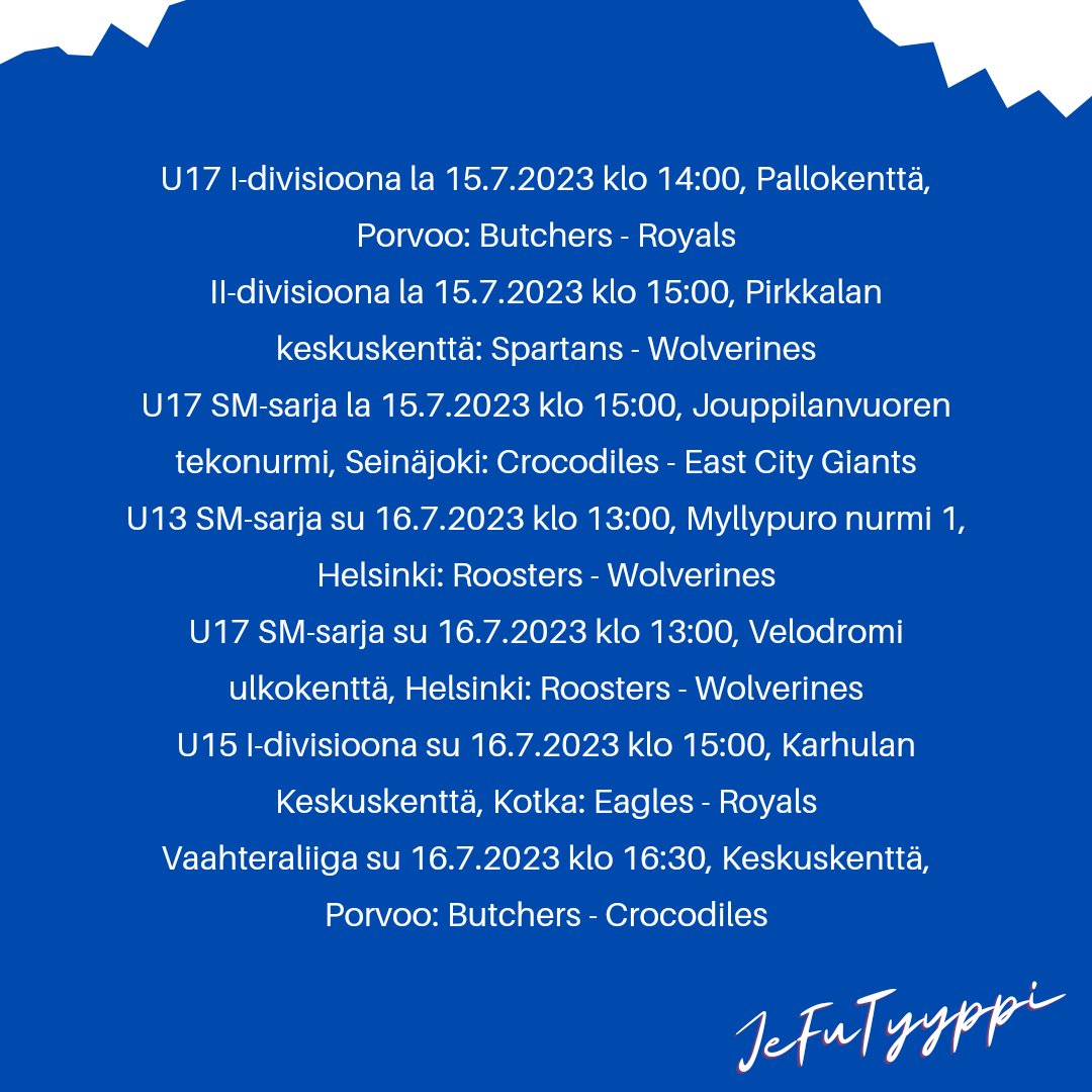 jefutyyppi's tweet photo. Tervetuloa katsomaan. Tänään aloitetaan Helsingin Velodromilla ja monta mielenkiintoista ottelua, päättyen sunnuntaina Porvooseen. #jefuonparastapaikanpäällä #sajl #gridironfi https://t.co/EtIRhC1Wjv