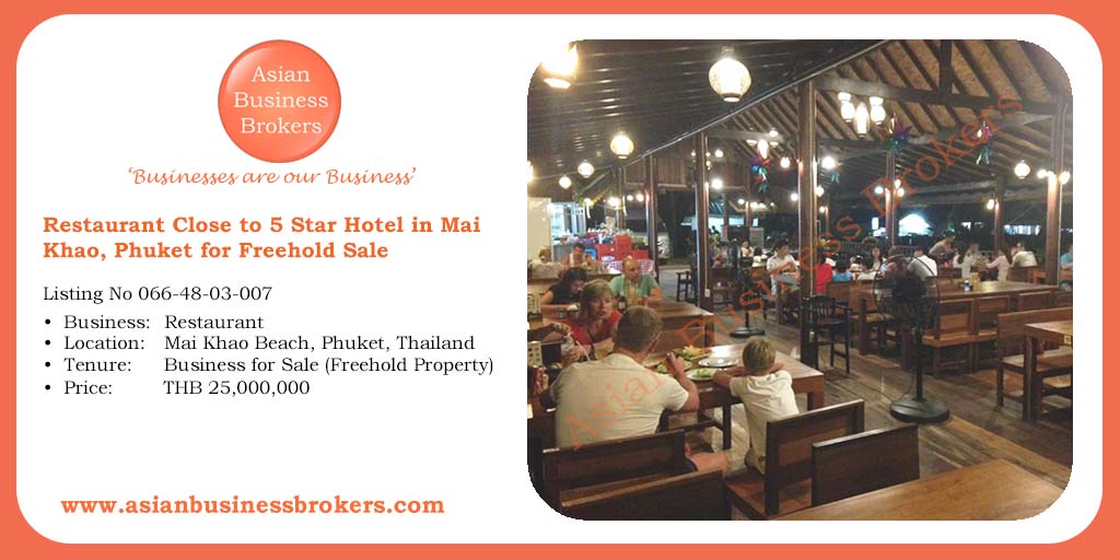 Restaurant Close to 5 Star Hotel in Mai Khao, Phuket for Freehold Sale
Listing No 066-48-03-007
Price: THB 25,000,000
asianbusinessbrokers.com/thailand/prope…
#Restaurant #Restaurantforsale #Freehold #RestaurantinThailand #Phuket #Thailand #ร้านอาหาร #ภูเก็ต #Business #BusinessinPhuket #Asia #ABB