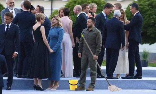 MaxBlumenthal's tweet photo. Zelensky heeded NATO's demand to break negotiations and dispatched masses of Ukrainian men onto a killing field to satisfy neocon fever dreams of bludgeoning and balkanizing Russia into oblivion. But in Vilnius, all he got was a pat on the back and some lousy cluster bombs. "You're stuck with us," Biden told him after rejecting his application to the club. Sad.