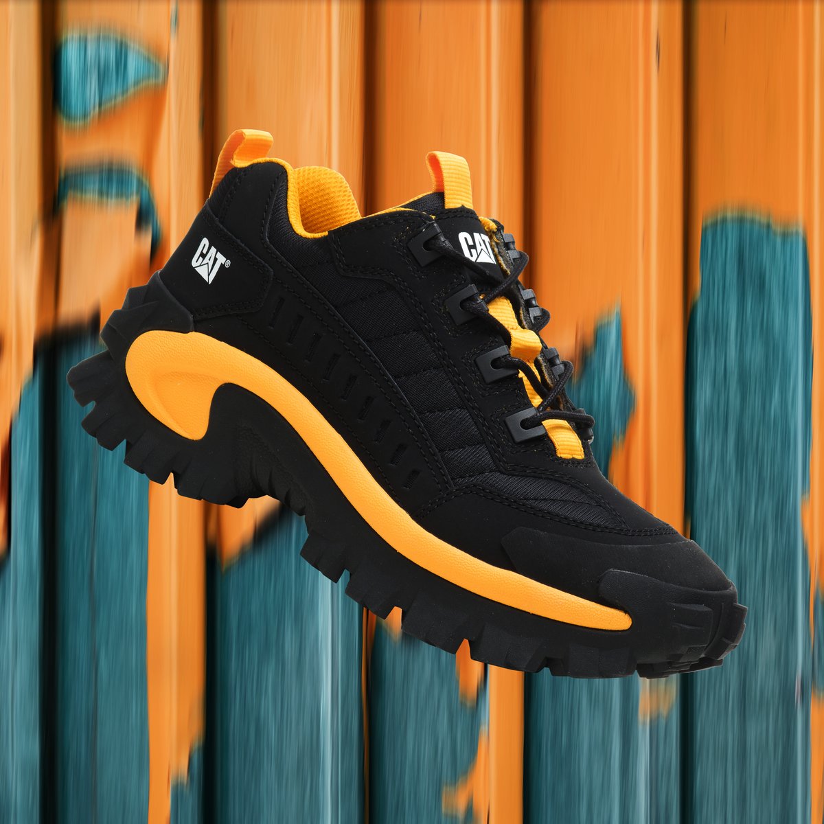 These bold and rugged shoes are built to withstand the toughest challenges while making a statement with their distinctive design. Shop the Intruder in Black/Cat Yellow online today! bit.ly/3VWlkHD #catfootwearsa #footwear #shoes #fashion #fashionshoes #streetstyle