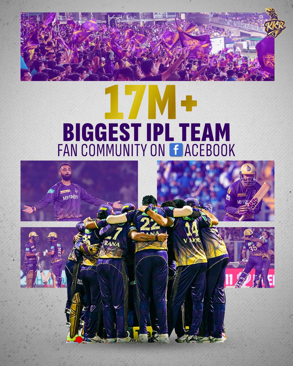 The only team with a 17M F̶a̶n̶ ̶b̶a̶s̶e̶ Fam on Facebook! 💜

Thank you fam! 🙌

#AmiKKR | #IPL23