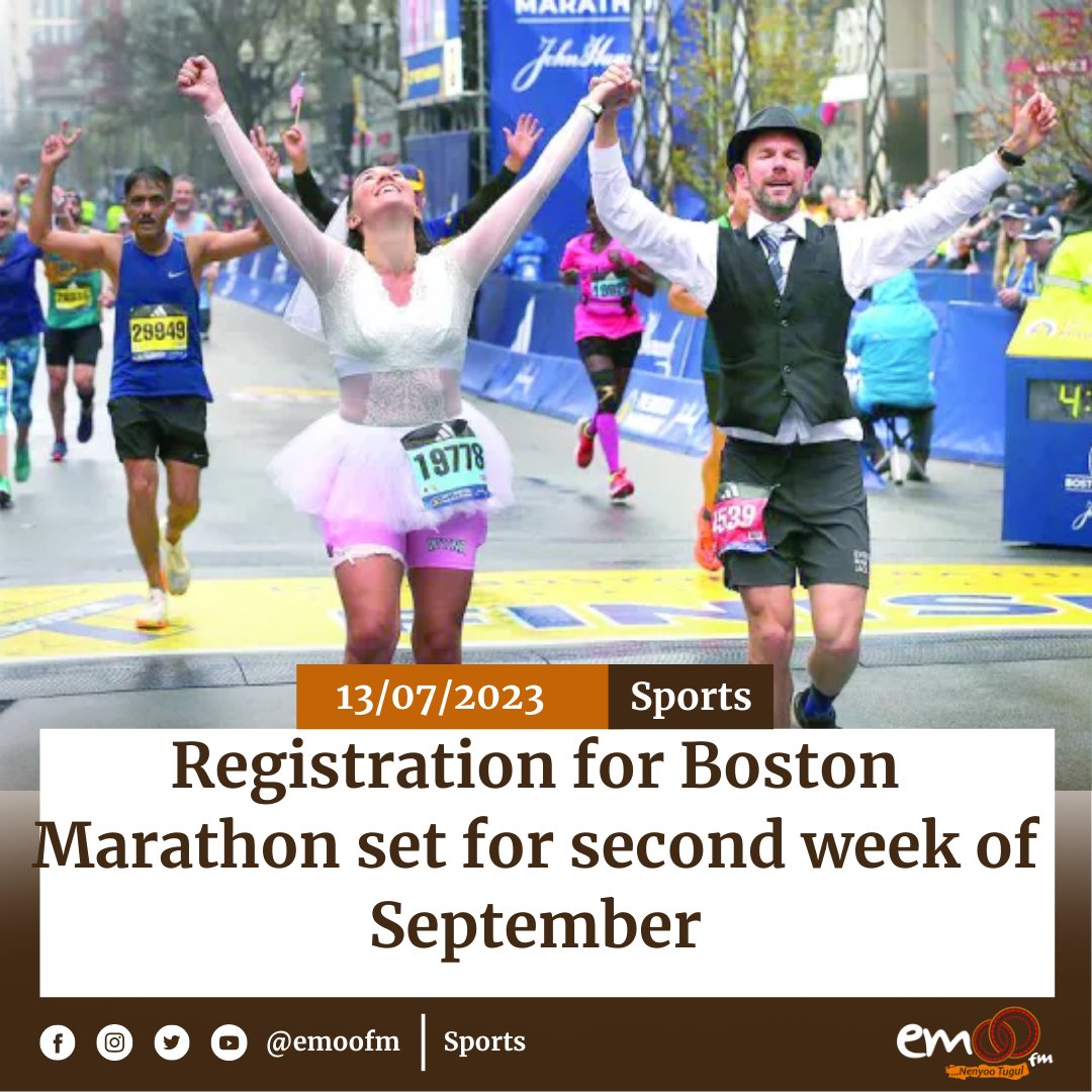 It is now official that the registration for the 128th edition of the much-anticipated Boston Marathon will take place from September 11 to 15, with a field size of 30,000 participants being targeted. https://t.co/OM2ZNuWBbN #EmooFmNewsUpdates https://t.co/D6hetxWoan