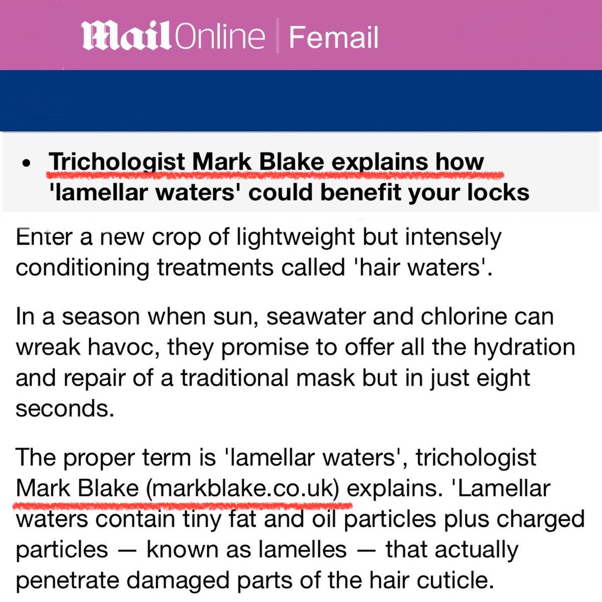 My latest press in <a href="/Femail/">Fake Email</a> <a href="/MailOnline/">Mail Online</a> by  <a href="/featuresjourno/">Claire Coleman ✍🏽</a> #markblake #markblaketrichologist #trichologist #trichology #hair markblake.co.uk