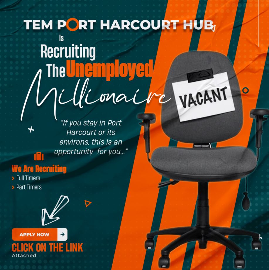 calebpraise1's tweet photo. IF YOU ARE IN NEED OF AN OPPORTUNITY, YOU ARE BASED IN PORT HARCOURT AND YOU ARE INTERESTED IN THIS OFFER, KINDLY CLICK THIS LINK https://t.co/HYcuwmErLg  A CONSULTANT WILL GET IN TOURCH WITH YOU. #Naira #RiversState https://t.co/qASVFWoPPt