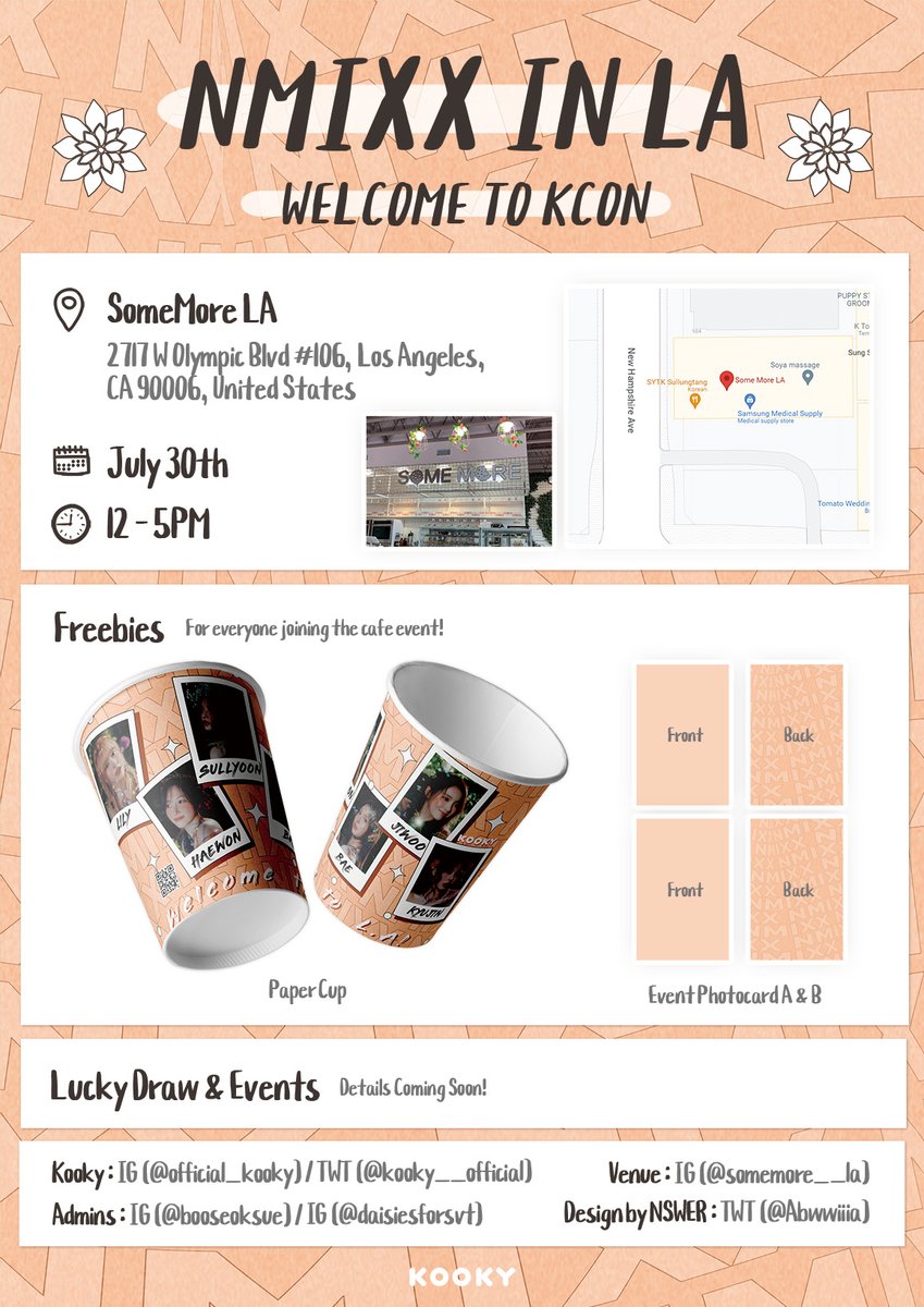🌎#NMIXX_IN_LA #KCONLA2023 

🗓️July 30th
⏰12PM - 5PM
📍Some More LA

💡Cup design by #NSWER <a href="/Abwwiii/">Abwwiii 💙 | saw NMIXX</a> 

More details will be updated soon!
✅kookyapp.page.link/Rxet

W.Special admins <a href="/booseoksue/">sue</a> &amp; <a href="/daisiesforsvt/">૮ ˶ᵔ ᵕ ᵔ˶ ა 💫</a>