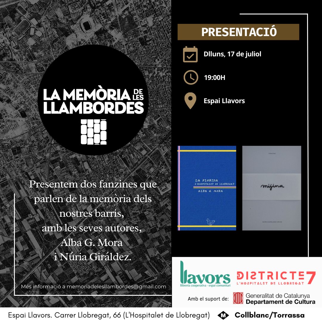 Dilluns, dos fanzines fets a L'Hospitalet que no us podeu perdre! Xerrarem amb Alba G. Mora i Nuria Giráldez sobre la memòria dels nostres barris. No us ho perdeu!