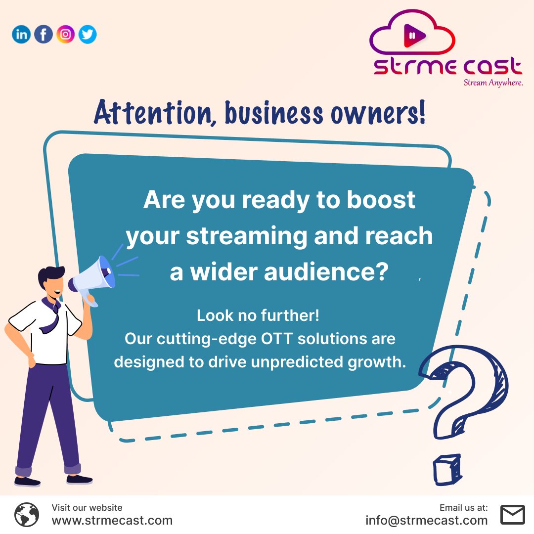 StrmeCast's tweet image. Attention, #business owners! Are you ready to #boost your sales and reach a wider audience? Look no further! Our #cuttingedgesolutions are #designed to supercharge your business. Get in touch with us today and unlock the #potential of your business!