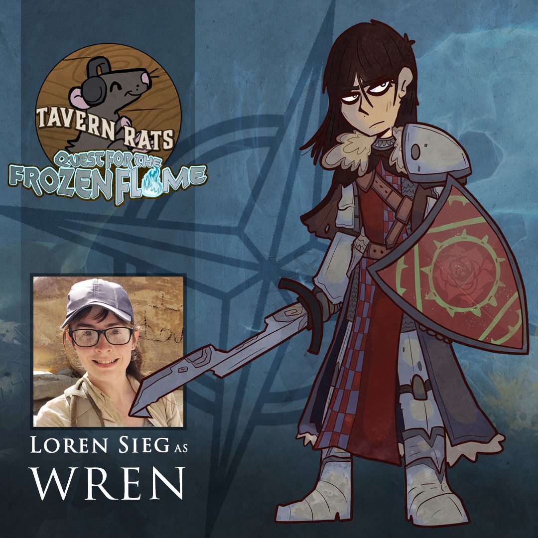 Wren Thornrose, a former Knight of Iomedae, was taken in by the Broken Tusks after she was betrayed by a trusted mentor.

Loren Sieg plays Wren Thornrose the Mendevian crusader on Tavern Rats, a PF2 actual play podcast on <a href="/knowdirection/">Know Direction @knowdirection.bsky.social</a>. Listen now! knowdirectionpodcast.com/2023/07/tavern…