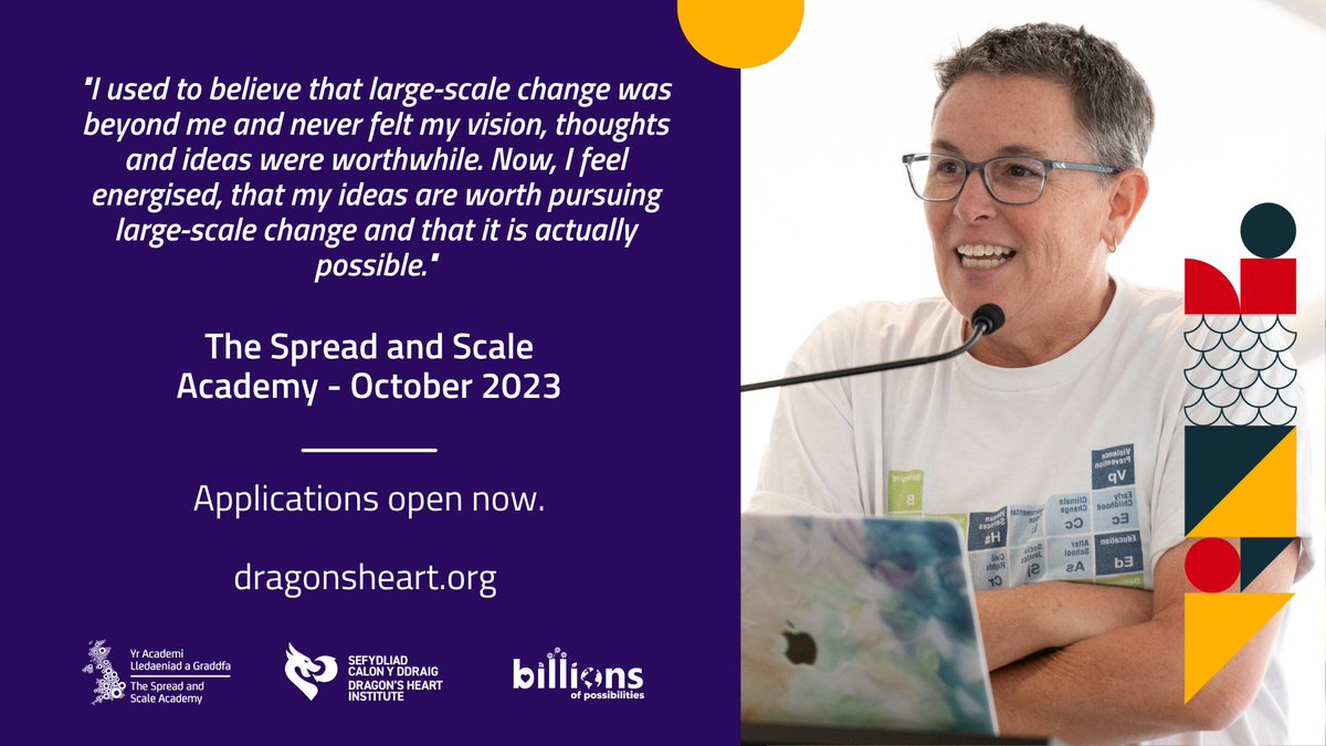 Ready to make waves as a change leader? The Spread and Scale Academy is here to support your journey. Apply now and join us in Cardiff to learn, collaborate, and amplify your projects' reach. #SpreadTheChange #ApplyToday

dragonsheart.org/learn/spread-a…