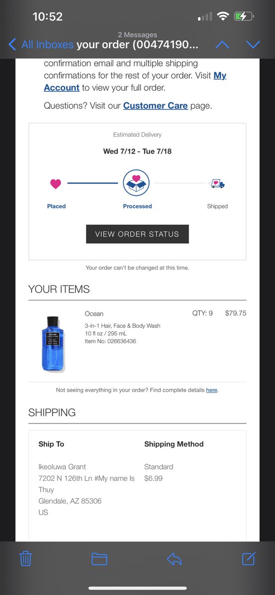 tobeezythemac's tweet photo. Ugh what a jerk this fool hacked my account and had a bunch of stuff sent to them in Arizona!!! I live in California!! Even had the nerve to put “my name is thuy” I hope you get some horrible karma asshole @bathbodyworks https://t.co/OnCcdjxRWF