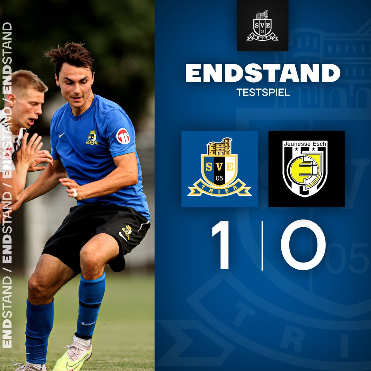 Am gestrigen Mittwochabend gewannen die Blau-Schwarz-Weißen ihr zweites Testspiel gegen Jeunesse Esch mit 1:0 (0:0).

Das Tor des Tages erzielte Dominik Kinscher.

🔵⚫️⚪️
#eintrachttrier
#portaaufderbrust 
#blauschwarzundweiß 
#mirsenndaobei 

📸: Sebastian Schwarz