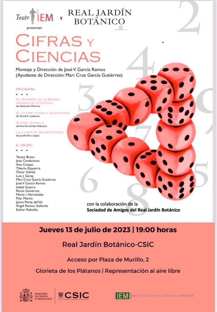 Hoy a las 19:00 en el <a href="/RJBOTANICO/">REAL JARDÍN BOTÁNICO</a> última representación de nuestro montaje “Cifras y Ciencias”.
Os esperamos

#TeatroCientifico #DivulgaciónCientífica <a href="/CSICdivulga/">CSIC Divulga</a>