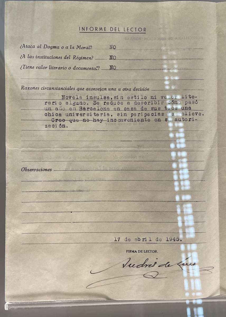 AroaMD's tweet photo. Ahora que hablamos de censura, me he acordado de cómo calificó la dictadura «Nada», de Carmen Laforet. https://t.co/lQrKFrQJTf