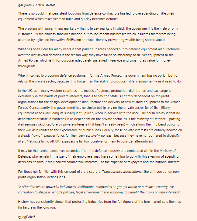 JagPatel3's tweet photo. Public subsidies handed out to #defence equipment suppliers is the reason why they have #failed so miserably, to deliver equipment to the Armed Forces which is fit for purpose, adequately sustained in-service and constitutes value for money through-life.
https://t.co/zY7MygDpMQ https://t.co/5p8N5hOcZ3