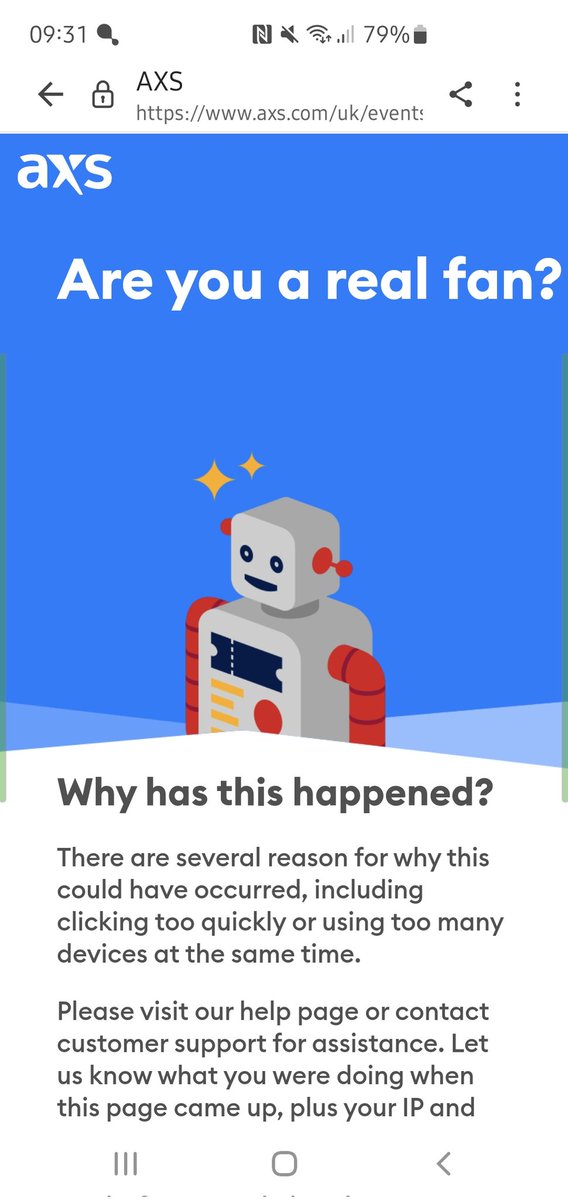 Got told I was a bot every try, browser phone and mobile data...looks like it's a critical fail on critical role tickets