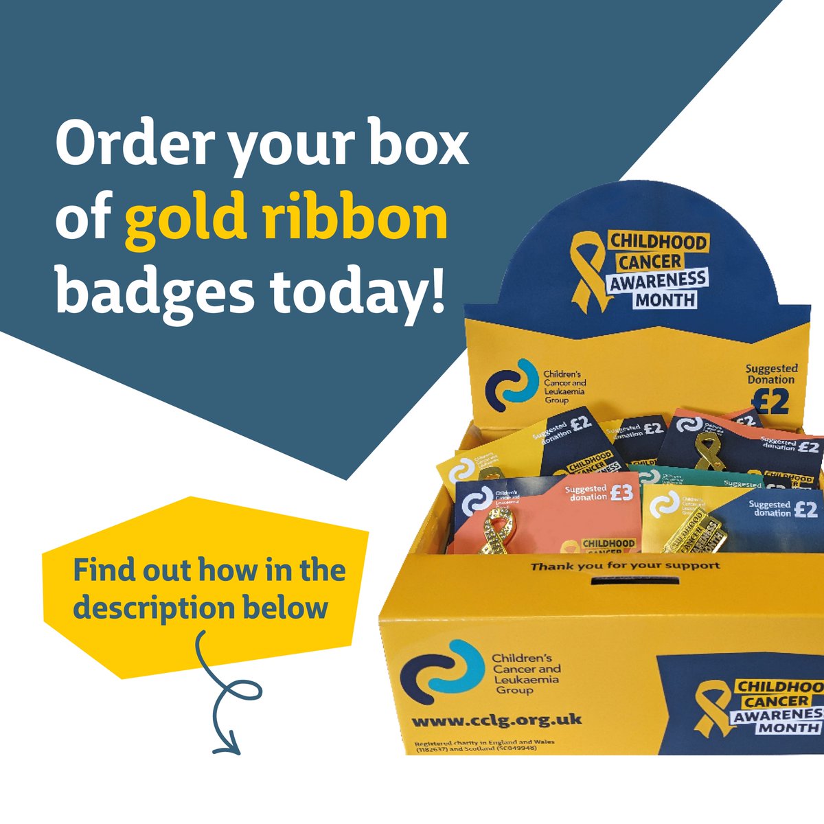 #CCAM is coming, and there are so many ways to get involved this September 🎗

Our gold ribbon pin badge boxes are now available to order 🌟 Stay tuned for more ways to get involved - coming soon!

Order your free box of gold ribbons now 👉 bit.ly/GoldRibbonAppe…