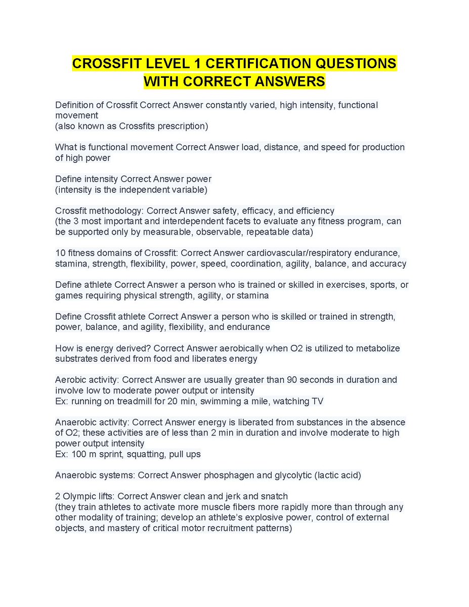 EllamSherry's tweet image. CROSSFIT LEVEL 1 CERTIFICATION QUESTIONS WITH 100% VERIFIED ANSWERS. GUARANTEED PASS
#crossfit #level1 #CertificationQuestions #VerifiedAnswers #fliwy 
fliwy.com/item/374055/cr…