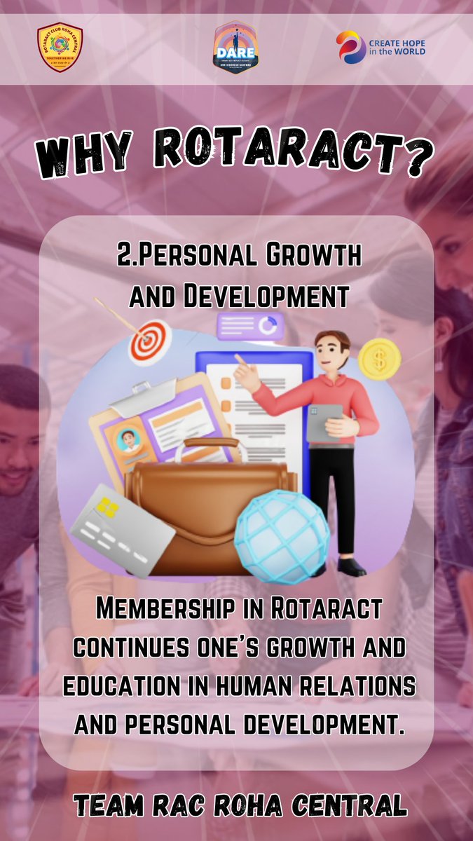 RaCRohaCentral's tweet photo. 🌺 Warm Rotaract Greetings 🌺

Here we are with our PR Initiative, 'Reasons to join Rotaract'.

And here's our reason number 2:

🫂 *_Personal Growth and Development:_* 🚢

 Membership in Rotaract continues one's growth and education in human relations and personal development. https://t.co/whbCO7u8cJ