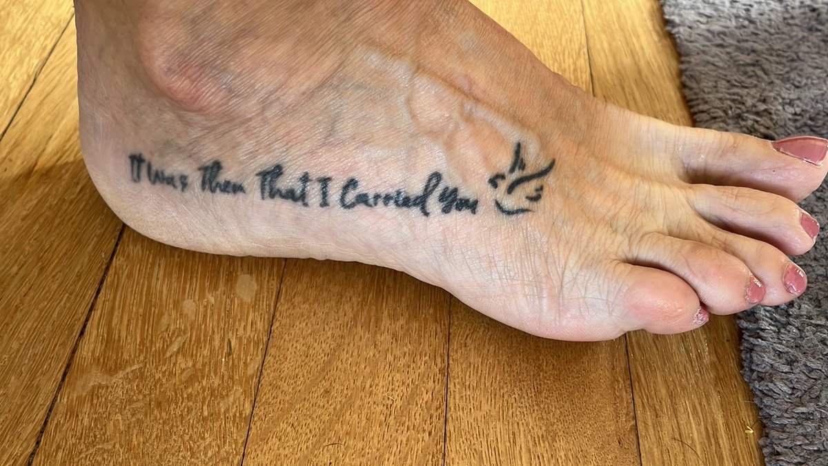 SB07REV's tweet photo. @e_m_clark First ever tattoo was Trinity symbol-just love being part of that relationship…….”It was then that I carried you” on my foot (ouch) to know God is always with me ❤️ https://t.co/X6HpuW2GFt