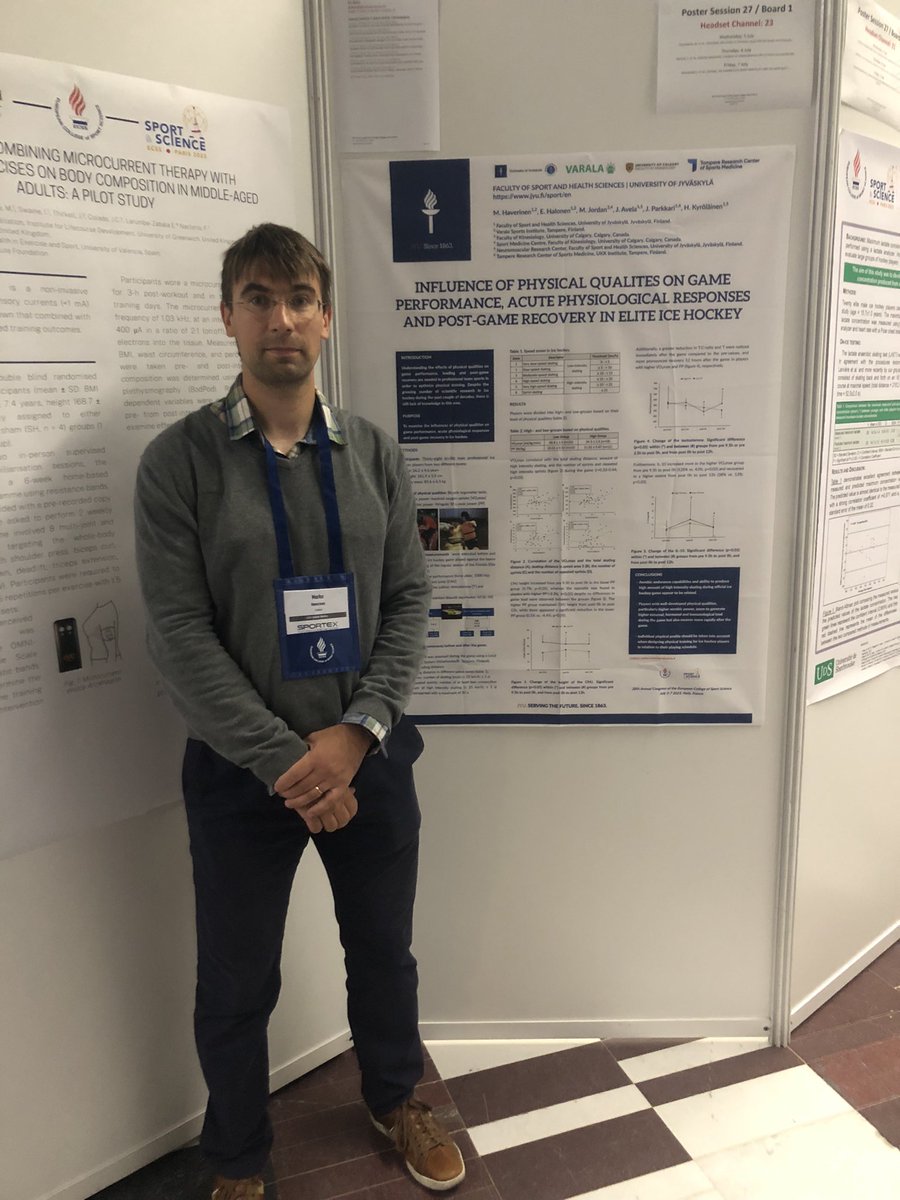 Varala_TestLab's tweet image. Presenting our research ”Influence of Physical Qualities on Game Performance, Acute Physiological Responses and Post-Game Revovery in Elite Ice Hockey” at #ECSS2023 #WeAreSportScience @JYUsport_health @JYUBiolPA @varalaofficial @UCalgary @uofcknes @UKKinstituutti @E_C_S_S