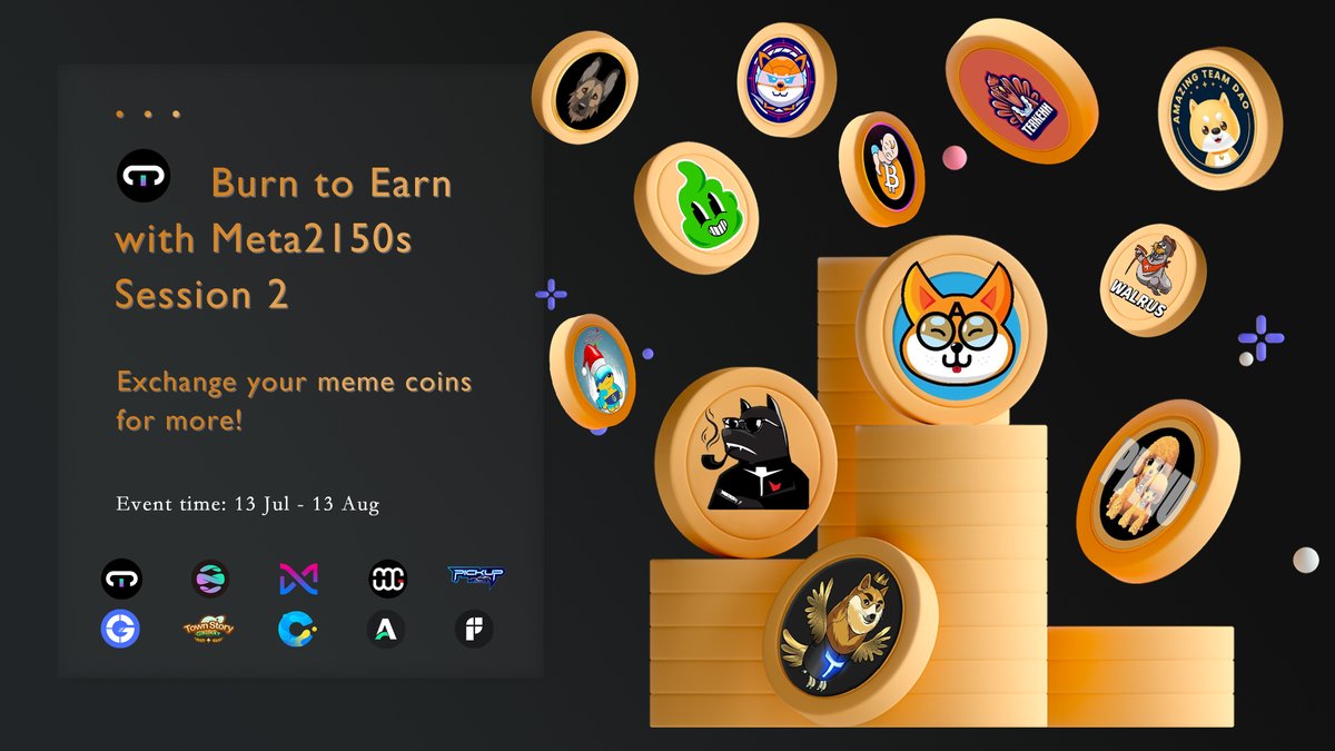 🔥 Meta2150s Burn To Earn Session 2 is here! We support 20 different #memecoins in exchange of 20,000 $MITC #giveaway and many more rewards from our partners!

🚀 Claim your Burn to Earn Booster at galxe.com/Meta2150s/camp…

Learn More meta2150s.medium.com/meta2150s-burn…