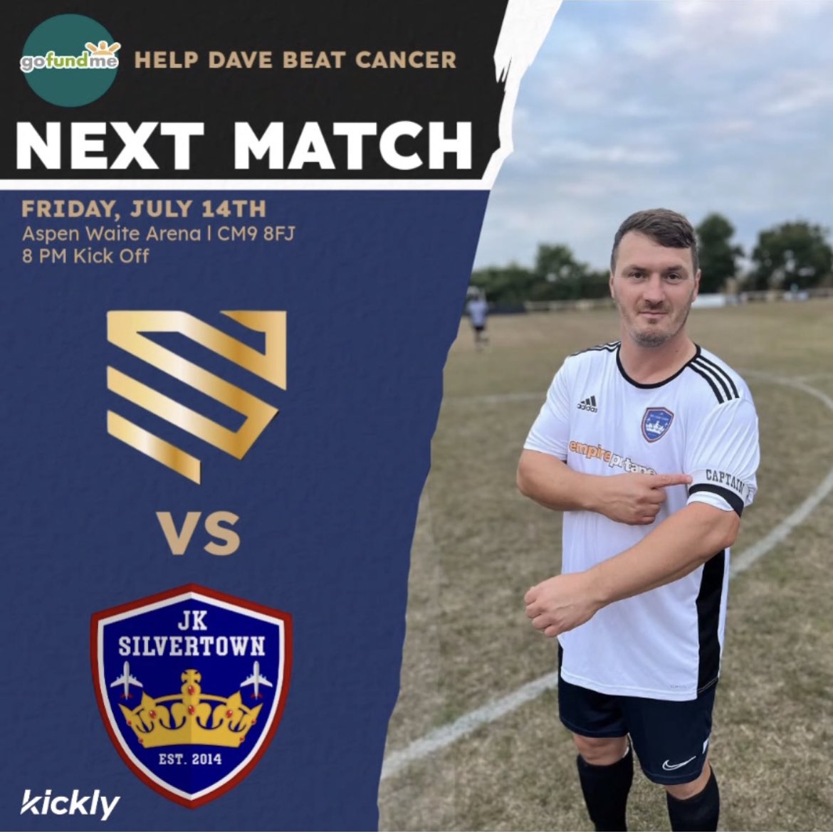 Next up for our charity side is our good friends <a href="/essexcharityfc/">Essex Charity FC</a> tomorrow 8pm KO at <a href="/officialswifts/">Heybridge Swifts FC</a> 

Always a good game v em and I’m sure tomorrow will be no diff 🙌🏻

Bar will be open also

Playing for help Dave beat cancer 

Link below ⬇️ to donate ❤️

gofund.me/67b823c5