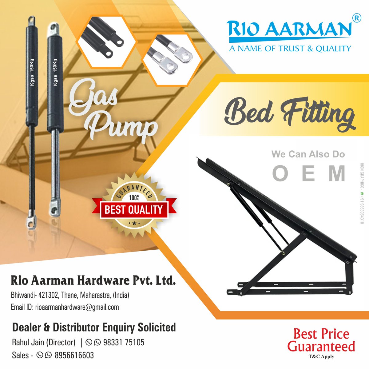 “𝐑𝐈𝐎 𝐀𝐀𝐑𝐌𝐀𝐍 𝐇𝐀𝐑𝐃𝐖𝐀𝐑𝐄' Brings best Bed Fittings in strong and premium quality.

#Rioaarmanhardware #Aaro #doormagnet #profile #decorativeprofile #TandemBox #Kitchen #hardwarestore #AutoHinges #SlidingTrackRollers #Tendombox #hardware #OEM