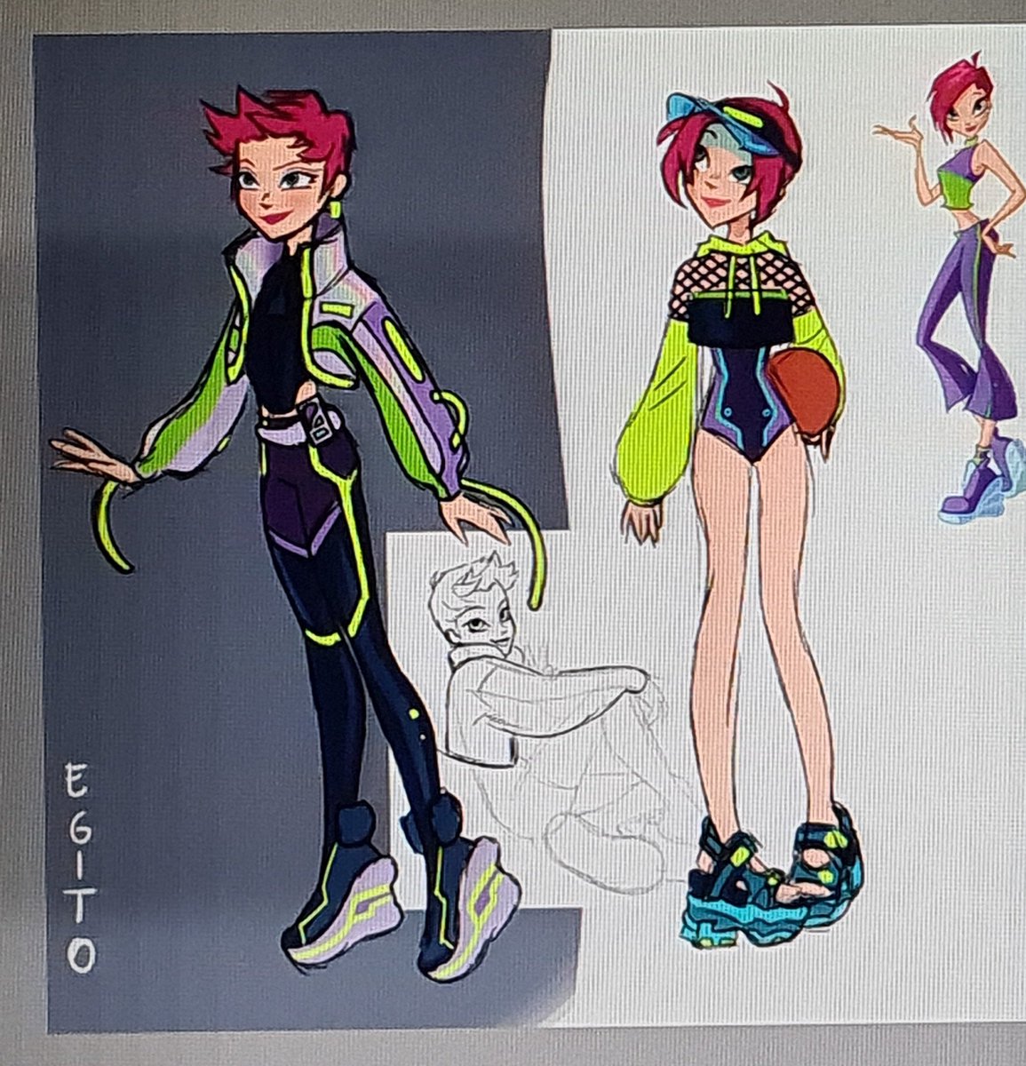 EgitoJuniior's tweet image. Since it felt like Winx Club day with new concept art revealed and people setting the repro alarm off by accident... here are some Tecna designs I never did anything with.