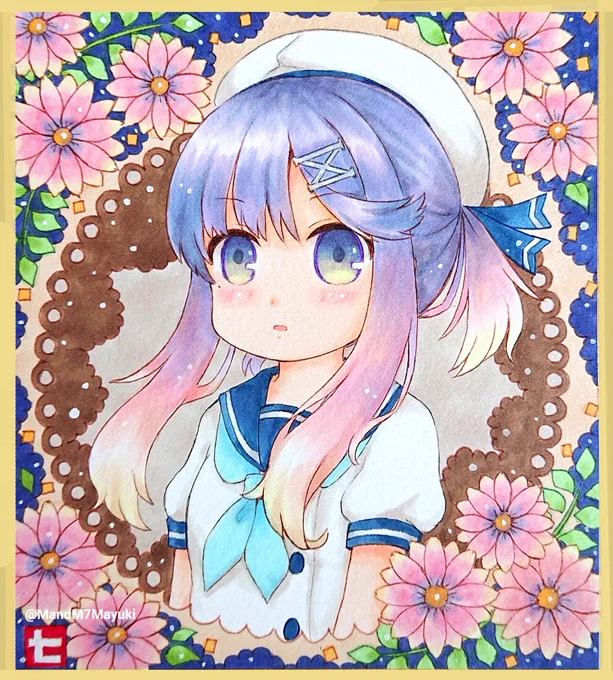 小さい色紙に対馬ちゃんを描きましたよ  #艦これ #対馬