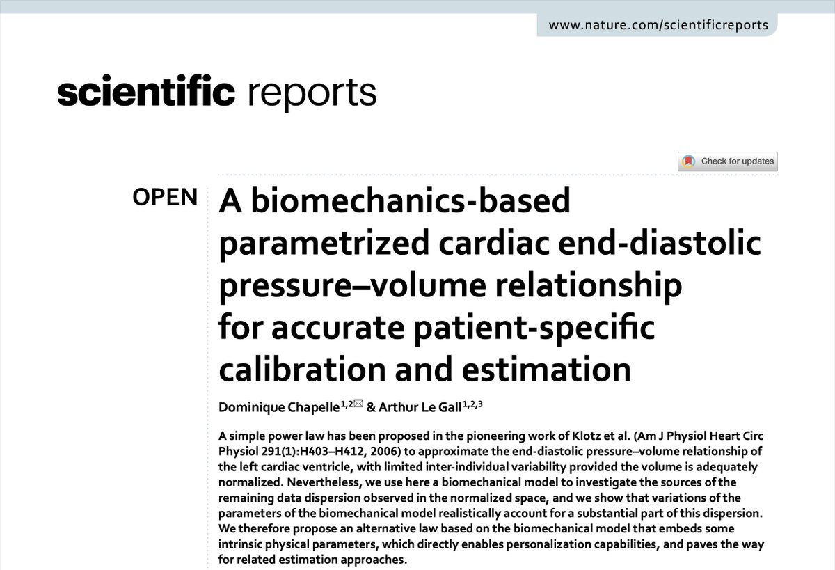 In this paper just published in Nature's @SciReports we use a biomechanical model to provide insight into the cardiac EDPVR relationship of Klotz et al. 2006, and to propose an improvement that fully enables patient-specific modeling. rdcu.be/dgAYx