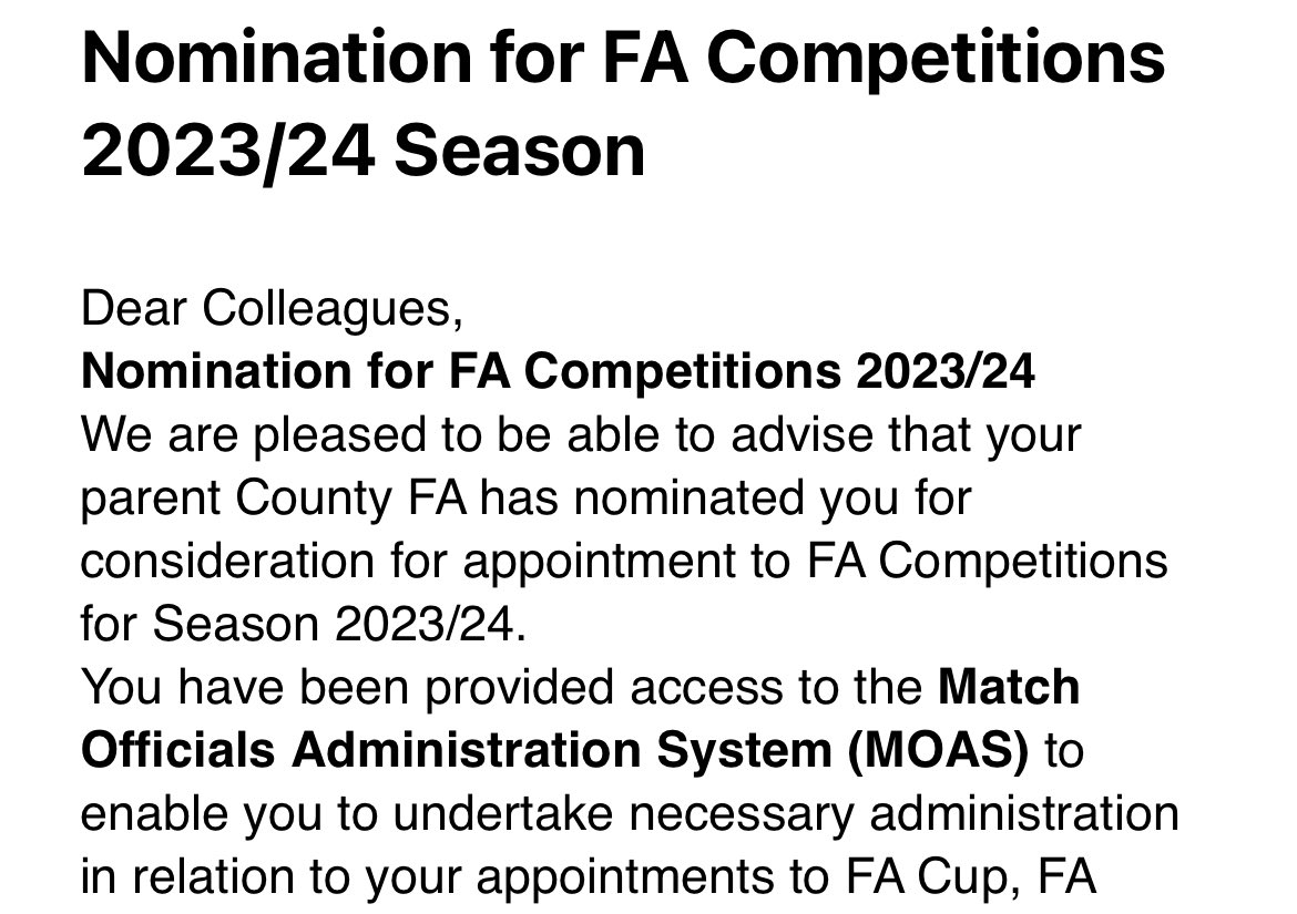 scottlangley13's tweet photo. Really looking forwards to this season! Always been a dream to be involved in the FA cup so 🤞🏻 on an appointment at some stage of that competition. @FARefereeing @ref_suite @Ref_Shout @AmateurFARefs @MrChrisFoy #promotion #lovethewhistle #norefnogame #refrespect https://t.co/uZbkvfR7ke