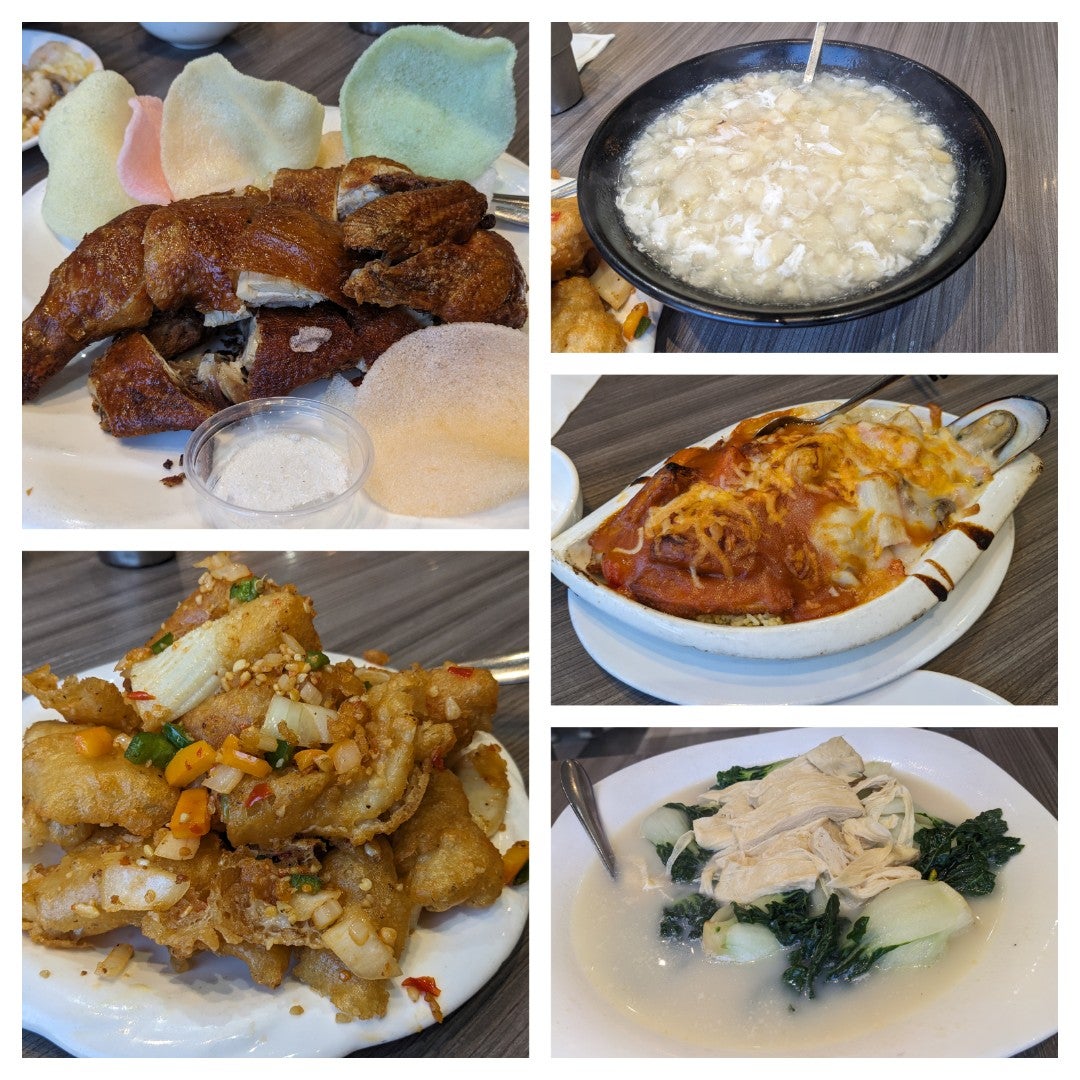 kawayaneh's tweet photo. Crab &amp; fish maw soup. Bok-choy &amp; bean curd in fish broth. Crispy chicken. Deep fried squid. Pork chop &amp; seafood on rice. Not bad. Stuffed. (@ Happy Day Cafe in Vancouver, BC) https://t.co/TSi2E0lEWk https://t.co/4aQz2vHctL