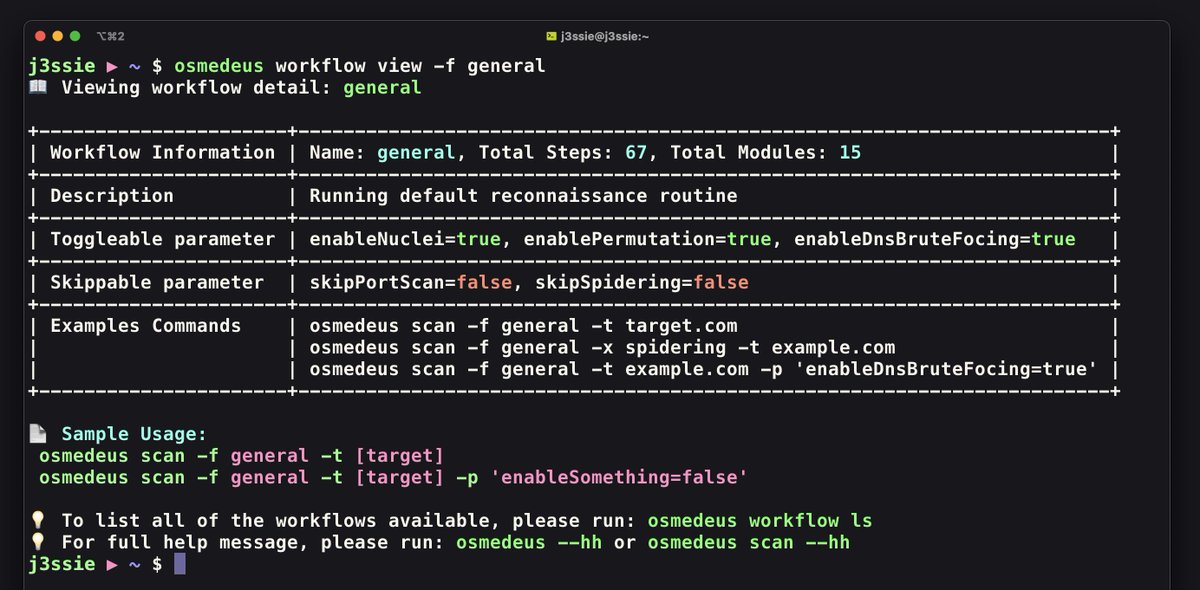 💡Did you know that Osmedeus can now view all toggleable and skippable parameters in the workflow with the new workflow view command

This allows you to quickly enable or disable specific techniques during your scan

#security #infosec #osint #recon  #bugbounty #bugbountytips
