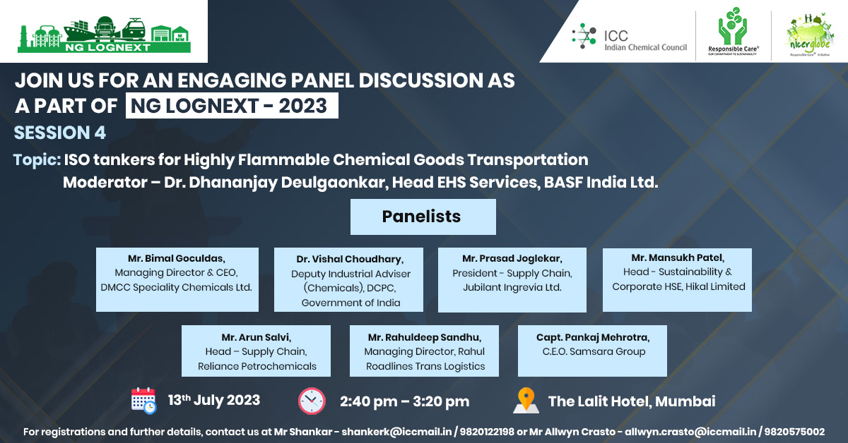 icc_india's tweet image. Join us for an engaging panel discussion on: ISO tankers for Highly Flammable Chemical Goods Transportation
Date: 13th July 2023
Venue: The Lalit, Mumbai
For more details, refer to the image below:
#logisticsevent #nicerglobe
