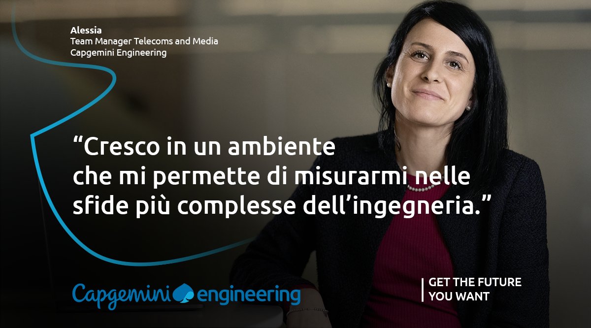 CapgeminiEngIT's tweet photo. Come Team Manager in Capgemini Engineering, Alessia gestisce un team di sessanta persone. 
È per lei un’occasione di crescita professionale per affinare le sue capacità di #leadership.
Unisciti al nostro team 👉 https://t.co/XGdx3MRgGS  
#GetTheFutureYouWant #EngineeringCareers https://t.co/iV7ixxp51e