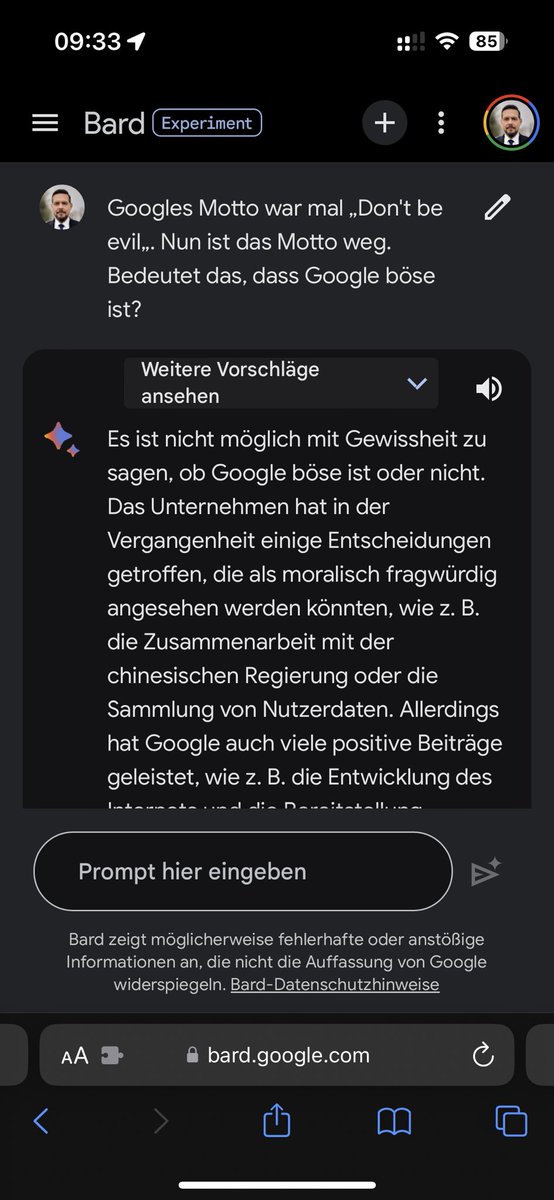 Google #Bard ist nun auch in der Schweiz verfügbar. 

Ich mag Bard