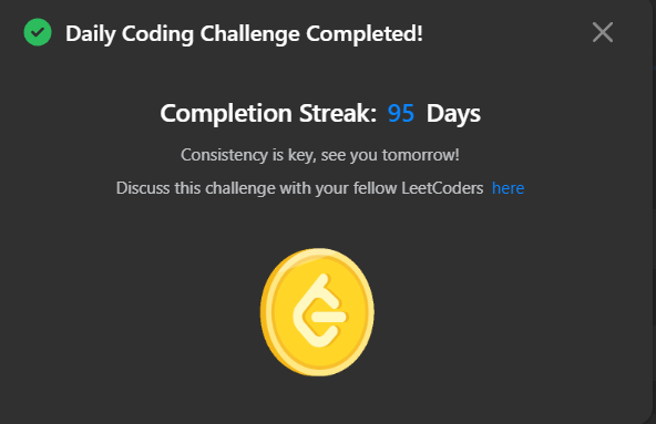 0NOSNA0's tweet photo. Daily Leetcode challenge Tweet:                                                                                 
Day - 95  solved @LeetCode daily challenge  #100DaysOfCode #DSA #codinglife https://t.co/gMyL8L4Zm6