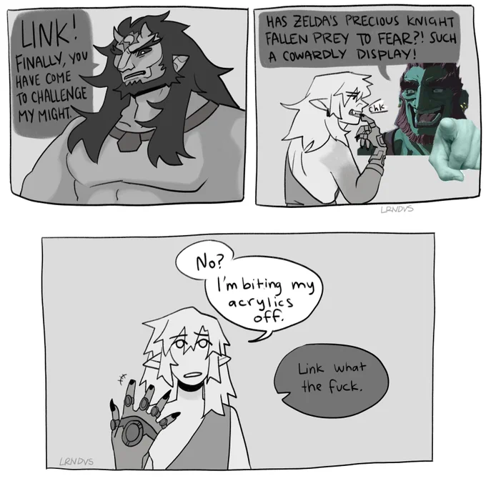 Ganon having met Zelda,,, probably had a different idea of Link instead of this feral and unhinged hero