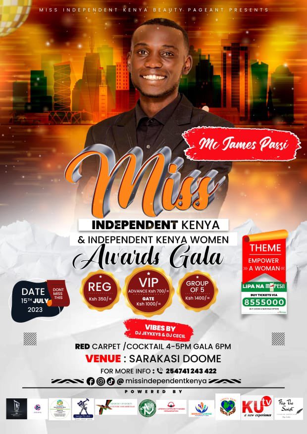 McJpassi's tweet image. Join me this saturday 15th July 2023 as i host the awarding  of the Miss Independent 2023. Come we crown the best and also get to experience super tops fashion show.
Courtesy : @babumtakeover 
Venue: @SarakasiTrust Ngara Nairobi.
Get your tickets now.
#missindependent2023 #themc
