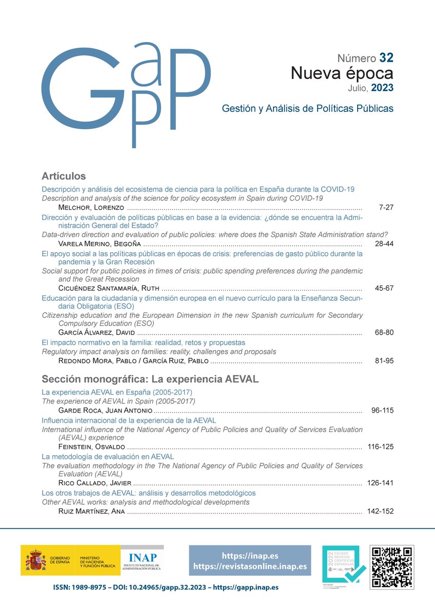 INAP_ES's tweet photo. 🔉📰Ya está disponible un nuevo número de la Revista Gestión y Análisis de Políticas Públicas @RevGapp 

✅ GAPP n.º 32. Nueva época. En línea y en abierto

📌 https://t.co/Jq3Efg24vF https://t.co/02UHCf9nXu