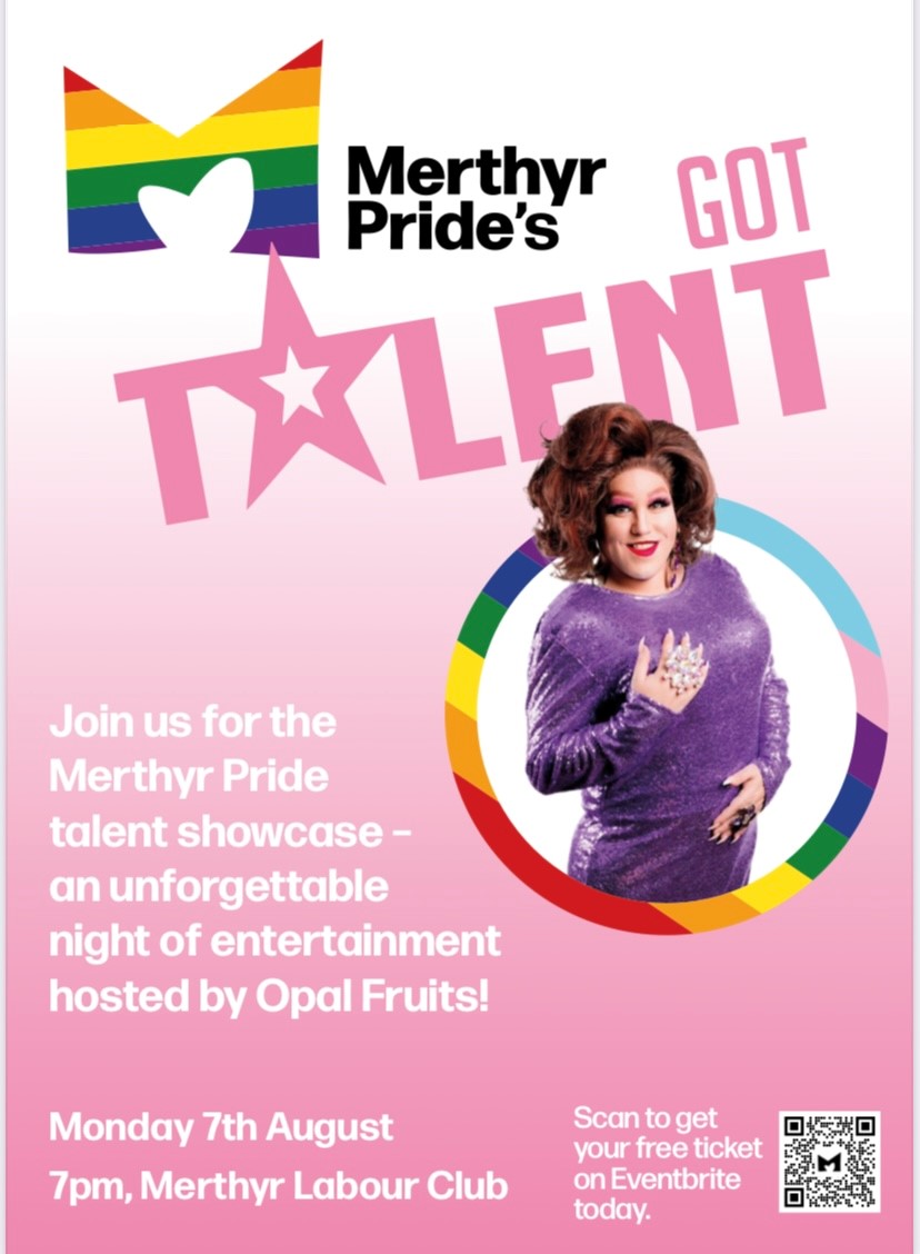 merthyrpride's tweet photo. Would you like to be part of the audience for this unforgettable night of entertainment, get your FREE ticket by following the link in our bio or scan the QR code in the advert. https://t.co/TzmwTJyr7D