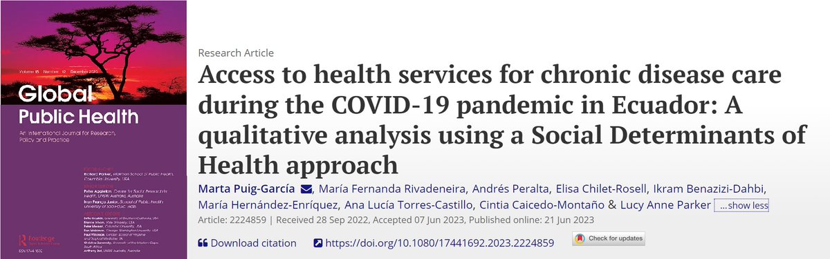 📣🇪🇸1/6 Conoce más acerca de nuestra investigación sobre el “Acceso a los servicios de salud para el cuidado de enfermedades crónicas durante la pandemia de COVID-19 en Ecuador” publicada junto a <a href="/tandfonline/">Taylor & Francis Research Insights</a> en la revista GLOBAL PUBLIC HEALTH.  Échale un vistazo a este hilo: