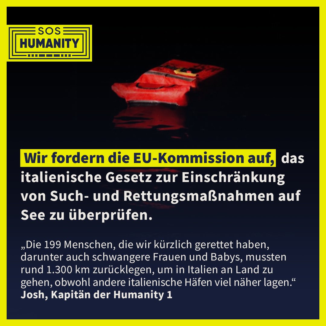 Wir haben zusammen mit <a href="/msf_de/">Ärzte ohne Grenzen</a>, <a href="/Oxfam_DE/">Oxfam Deutschland</a>, <a href="/emergency_ngo/">EMERGENCY NGO</a> &amp; <a href="/asgi_it/">ASGI</a> bei der EU-Kommission Beschwerde gegen die italienische Regierung eingereicht. Das italienische Gesetz &amp; die systematische Zuweisung weit entfernter Häfen setzen Menschenleben aufs Spiel!
sos-humanity.org/presse/Beschwe…